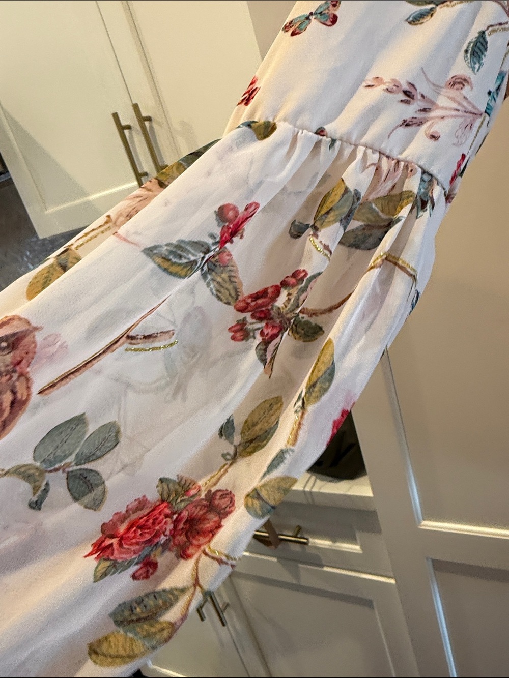 Disney by Lauren Conrad whimsical Peasant Blouse w/Red Floral & Blue Bird Print - Picture 2 of 6